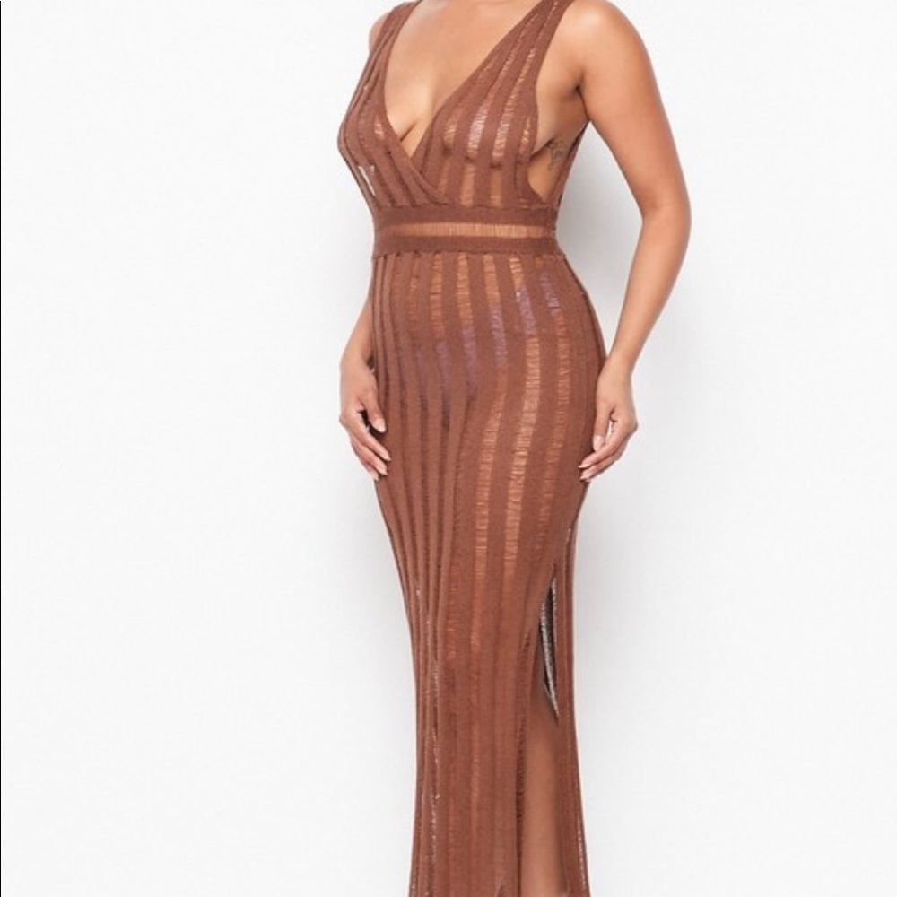 Sheer mocha dress with side split great with swimwear